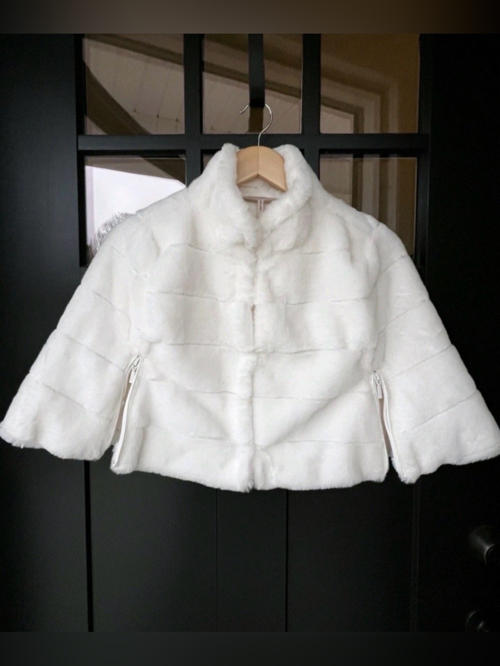 BCBGeneration Faux fur cropped cape jacket ivory
